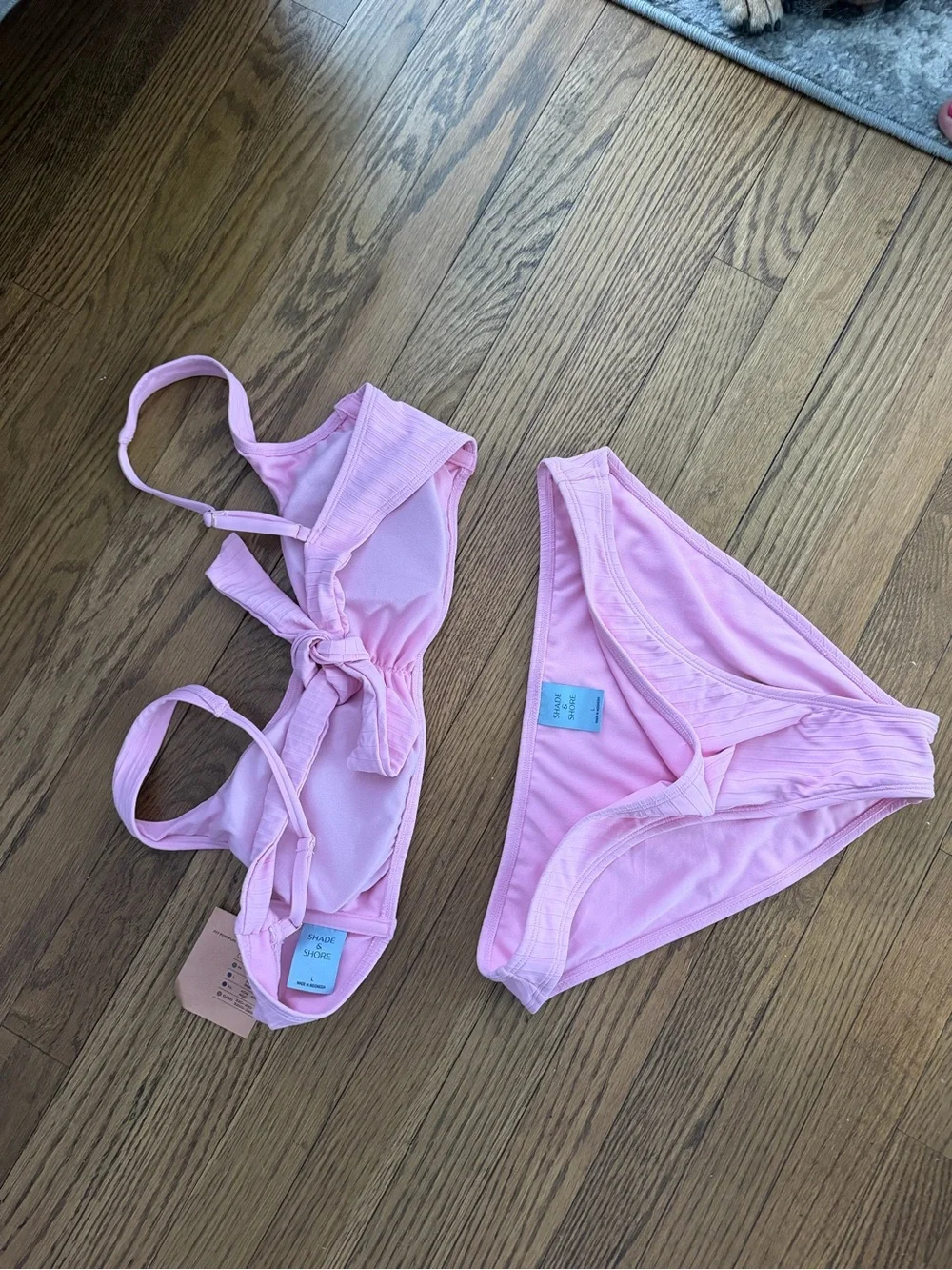 Shade & Shore Pink Ribbed Bikini Set